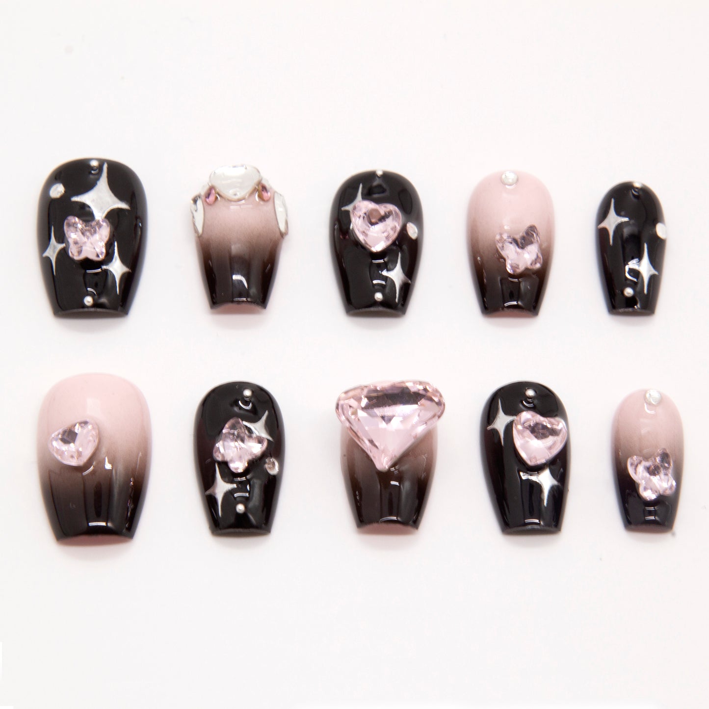 New Version Middle Dark Black Gemstone inlay Press On Nails|Dark BlackNails|Press On Nails|Fake Nails