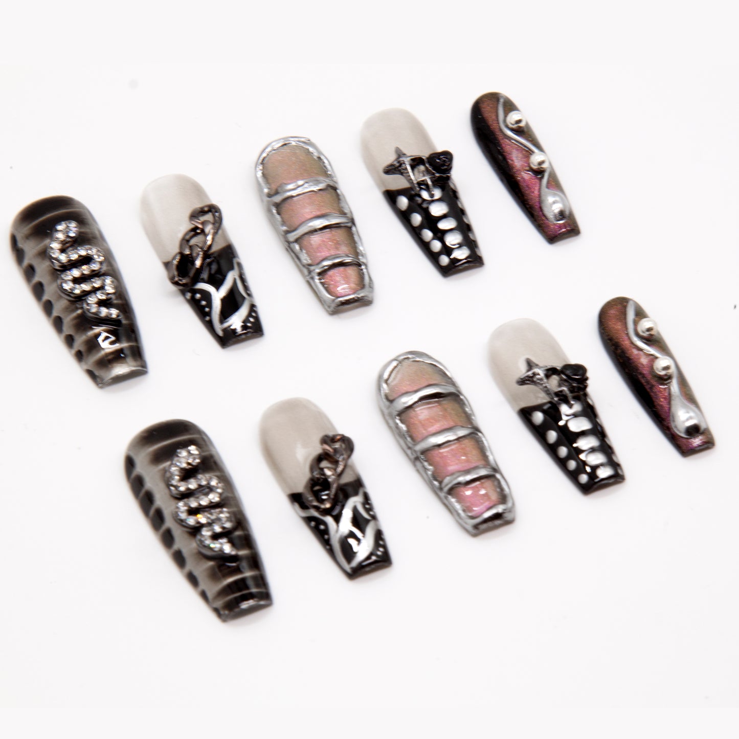 New Version Middle long Dark Series Gothic Punk Rock Press On Nails|Dark SeriesNails|Press On Nails|Fake Nails