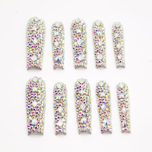 New Version Long Colorful  Diamond inlay Press On Nails|Colorful Nails|Press On Nails|Fake Nails