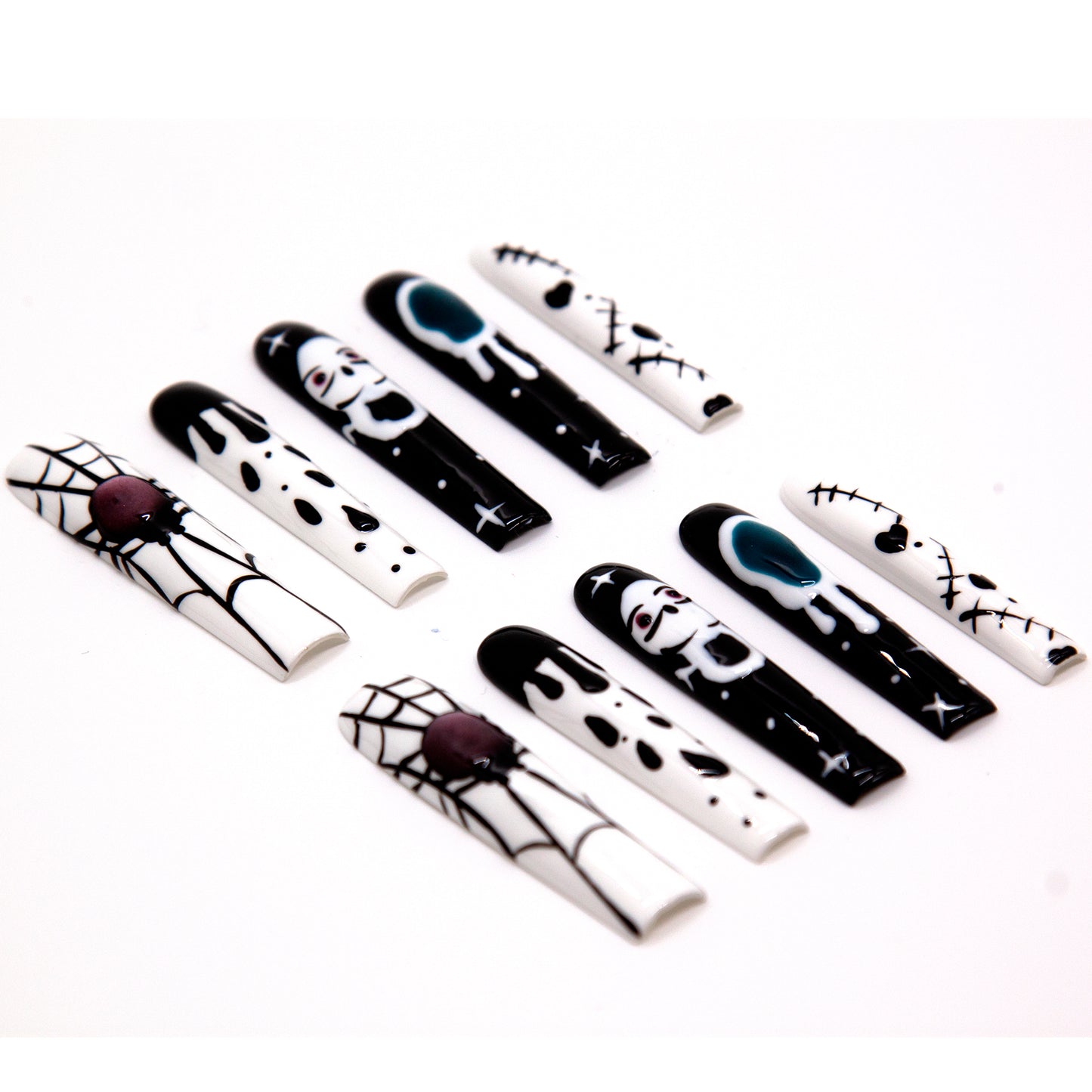 Delicate  Long Black White Mix Color Gothic Punk Rock Press On Nails|Black White Mix ColorNails|Press On Nails|Fake Nails