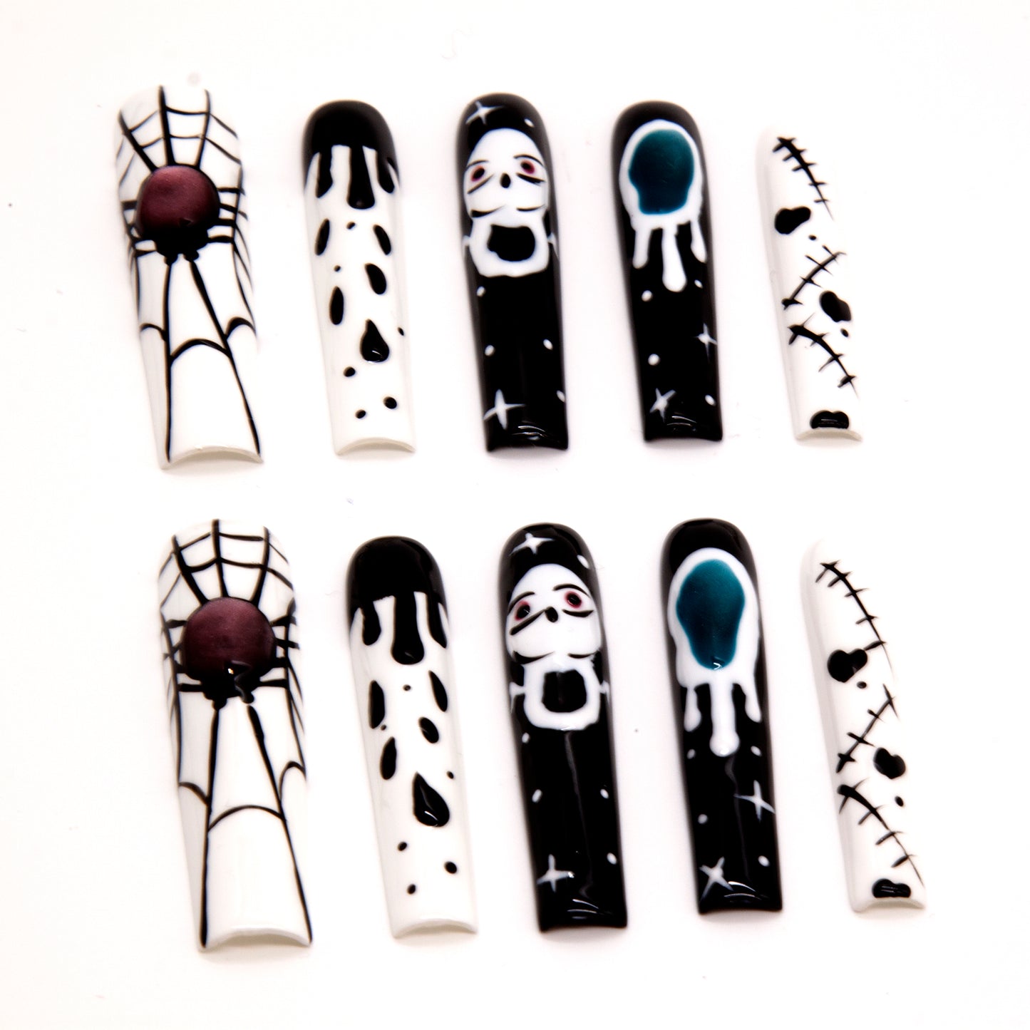 Delicate  Long Black White Mix Color Gothic Punk Rock Press On Nails|Black White Mix ColorNails|Press On Nails|Fake Nails