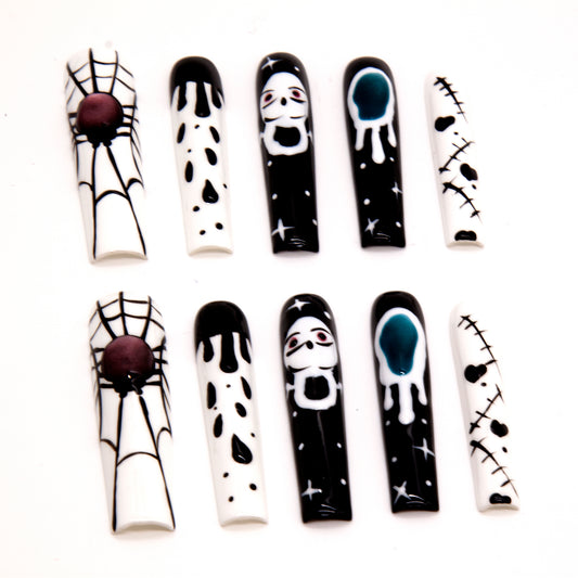 Delicate  Long Black White Mix Color Gothic Punk Rock Press On Nails|Black White Mix ColorNails|Press On Nails|Fake Nails