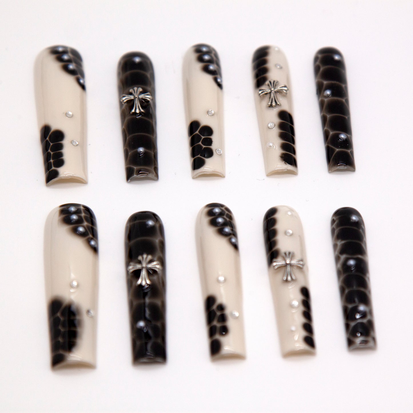 Beautiful Long Black White Mix Color Gothic Punk Rock Press On Nails|Black White Mix ColorNails|Press On Nails|Fake Nails