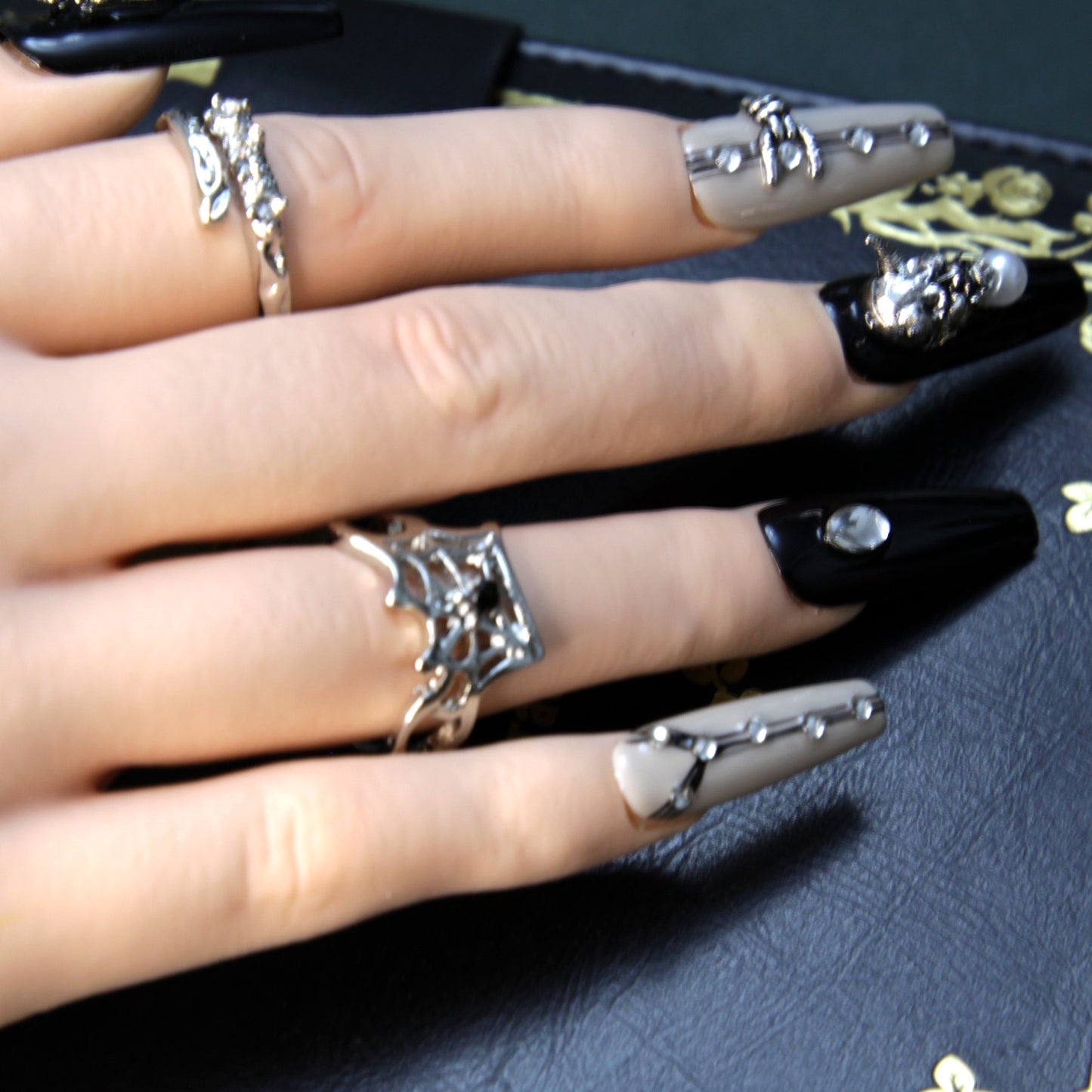 Trend Middle long Black White Mix Color Gothic Punk Rock Press On Nails|Black White Mix ColorNails|Press On Nails|Fake Nails