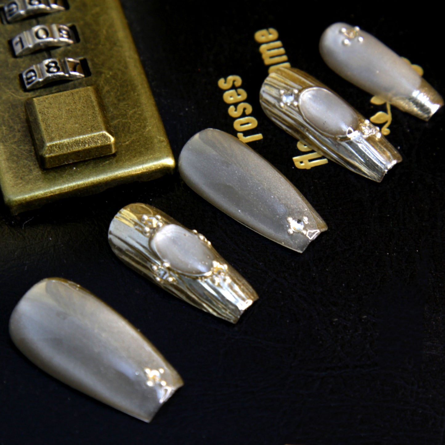 Summer HOT! Middle long Golden Noble and Elegant Style Press On Nails|GoldenNails|Press On Nails|Fake Nails