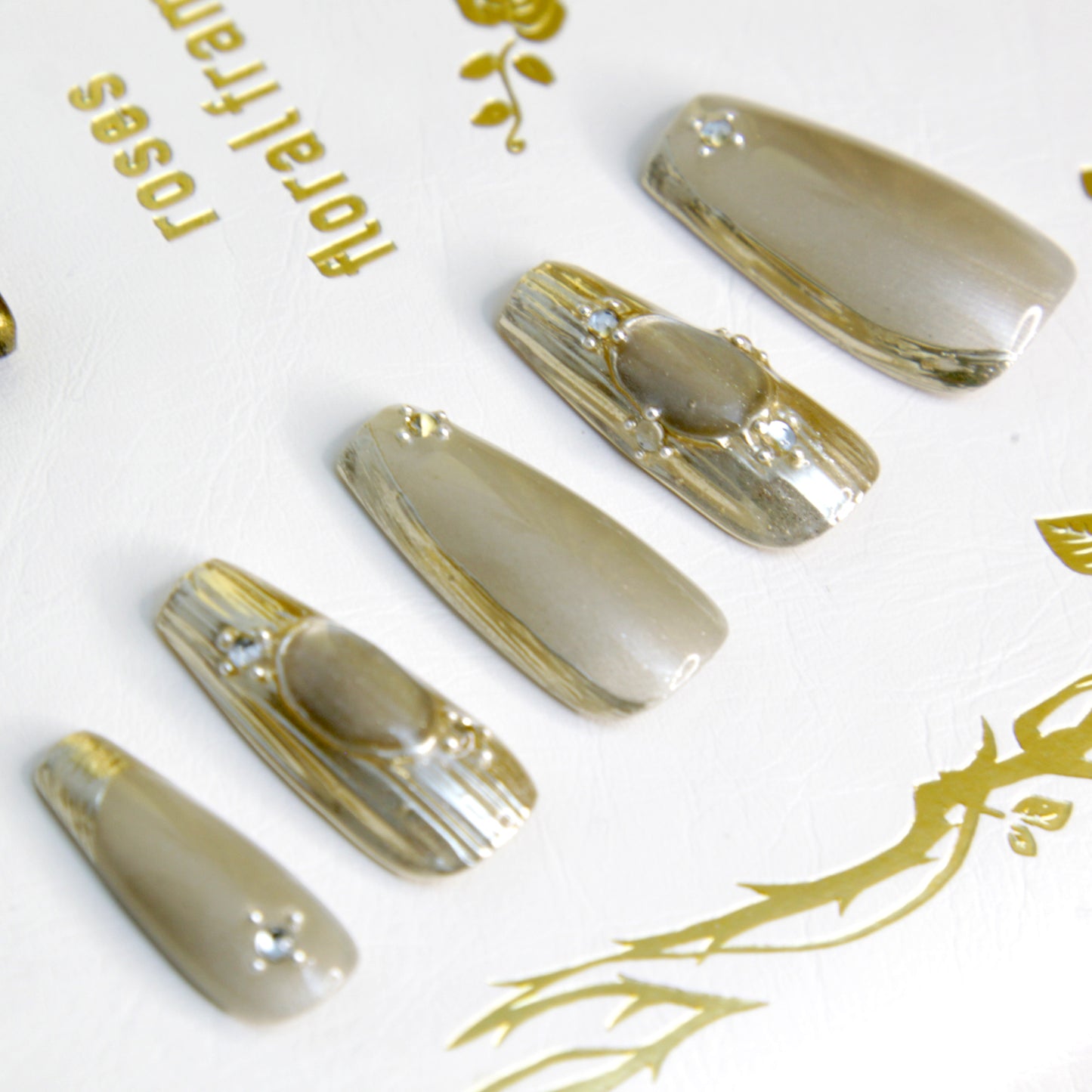 Summer HOT! Middle long Golden Noble and Elegant Style Press On Nails|GoldenNails|Press On Nails|Fake Nails