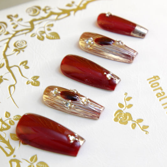 Handmade Middle long Red Series Spicy Girl Style Press On Nails|Red SeriesNails|Press On Nails|Fake Nails