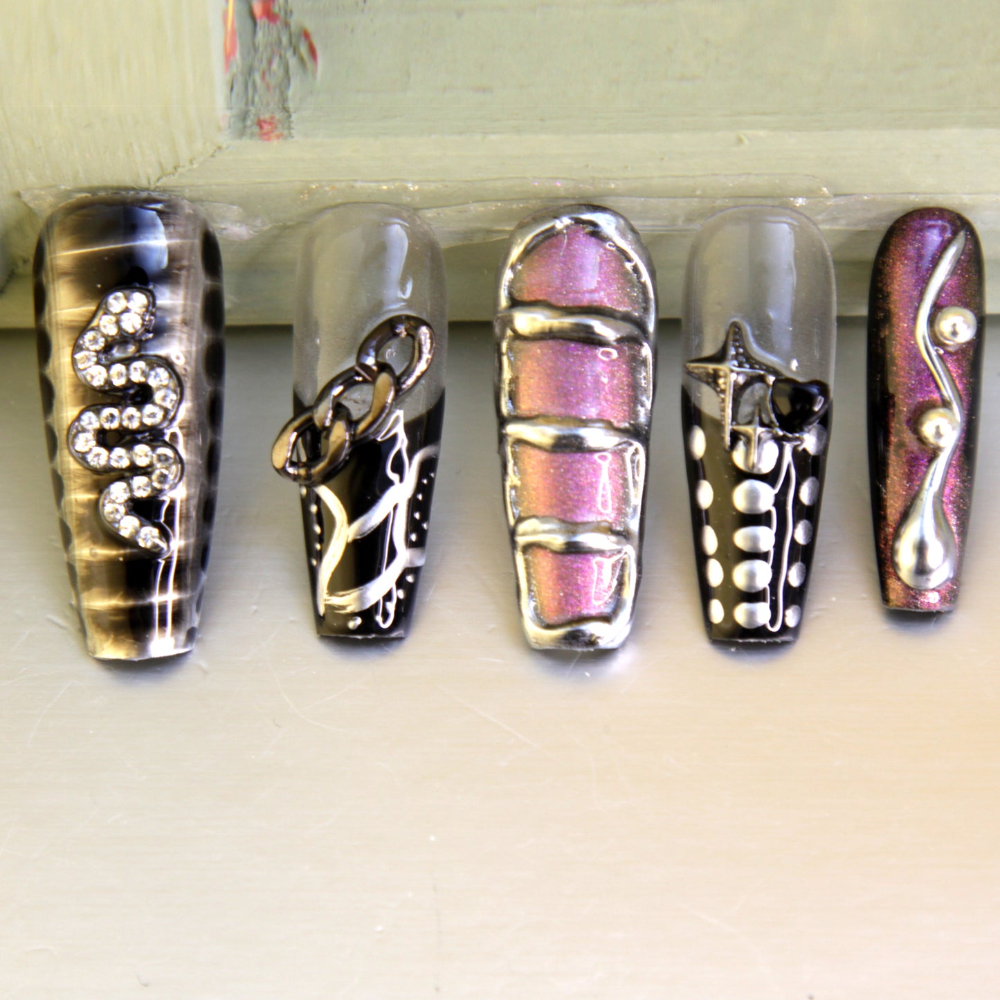 New Version Middle long Dark Series Gothic Punk Rock Press On Nails|Dark SeriesNails|Press On Nails|Fake Nails