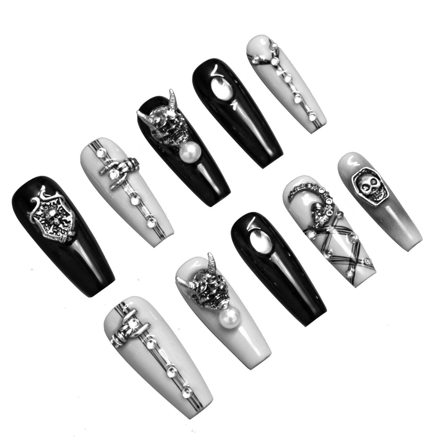 Trend Middle long Black White Mix Color Gothic Punk Rock Press On Nails|Black White Mix ColorNails|Press On Nails|Fake Nails