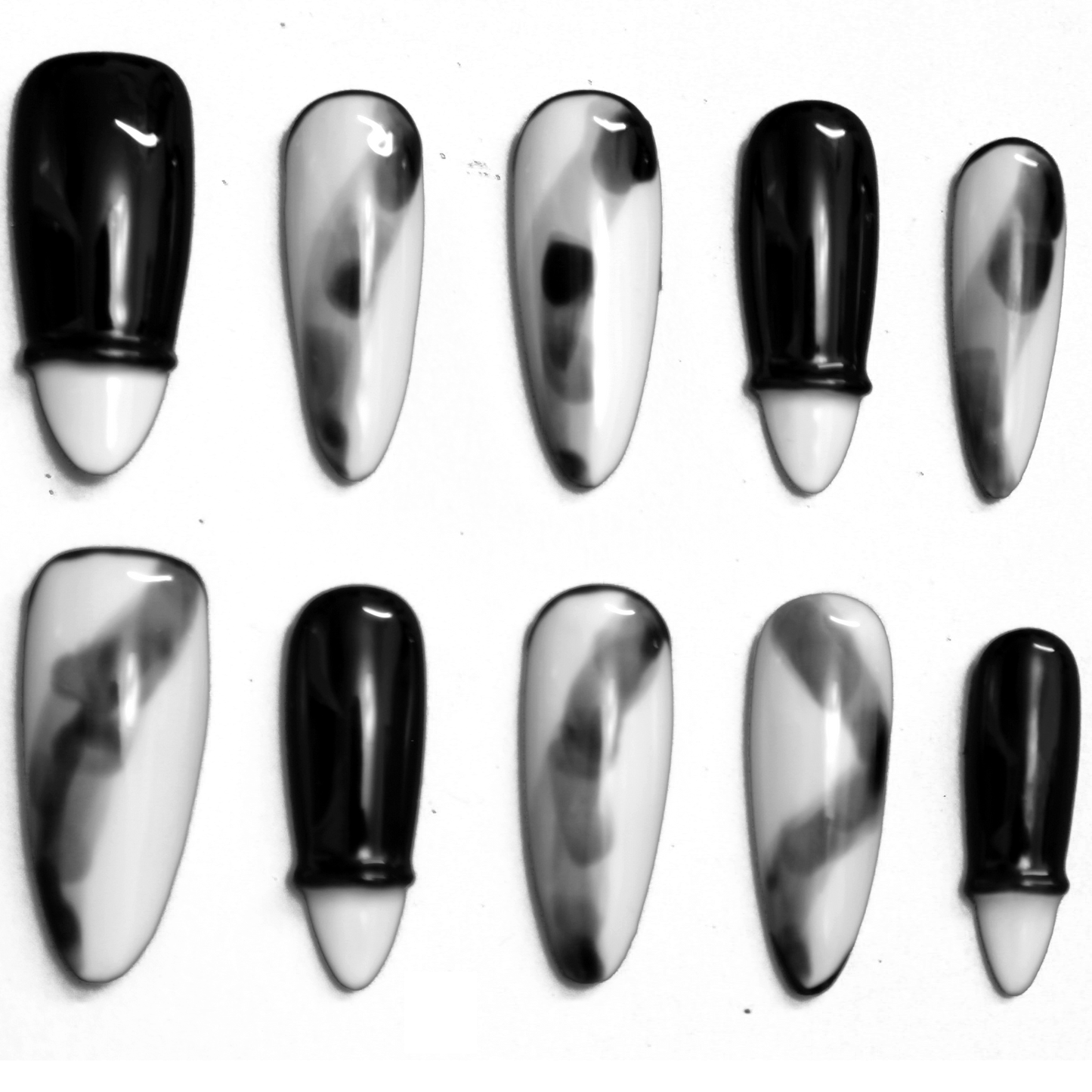 Summer HOT! Long Black White Mix Color Professional Painting Design Press On Nails|Black White Mix ColorNails|Press On Nails|Fake Nails