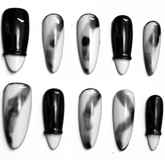 Summer HOT! Long Black White Mix Color Professional Painting Design Press On Nails|Black White Mix ColorNails|Press On Nails|Fake Nails