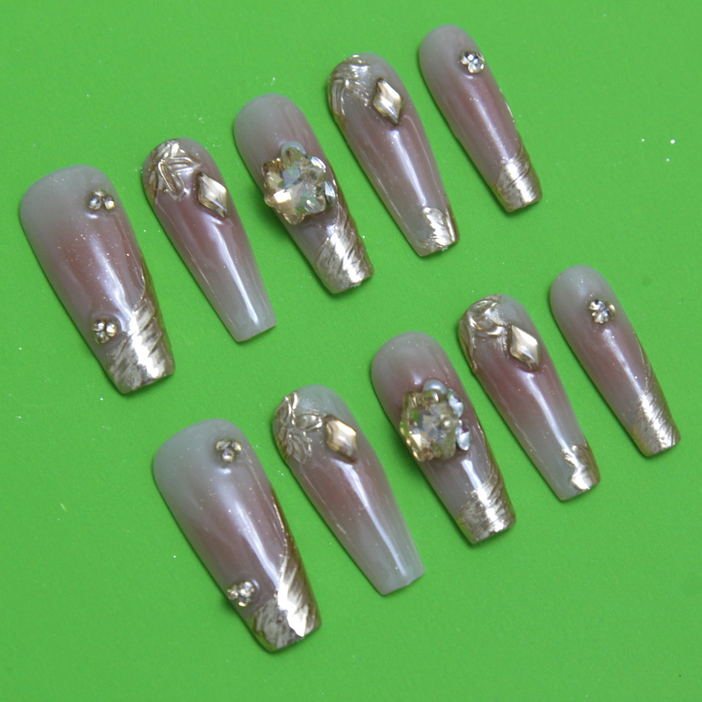 Beautiful Long Red Bean Soup Diamond inlay Press On Nails|Red Bean SoupNails|Press On Nails|Fake Nails