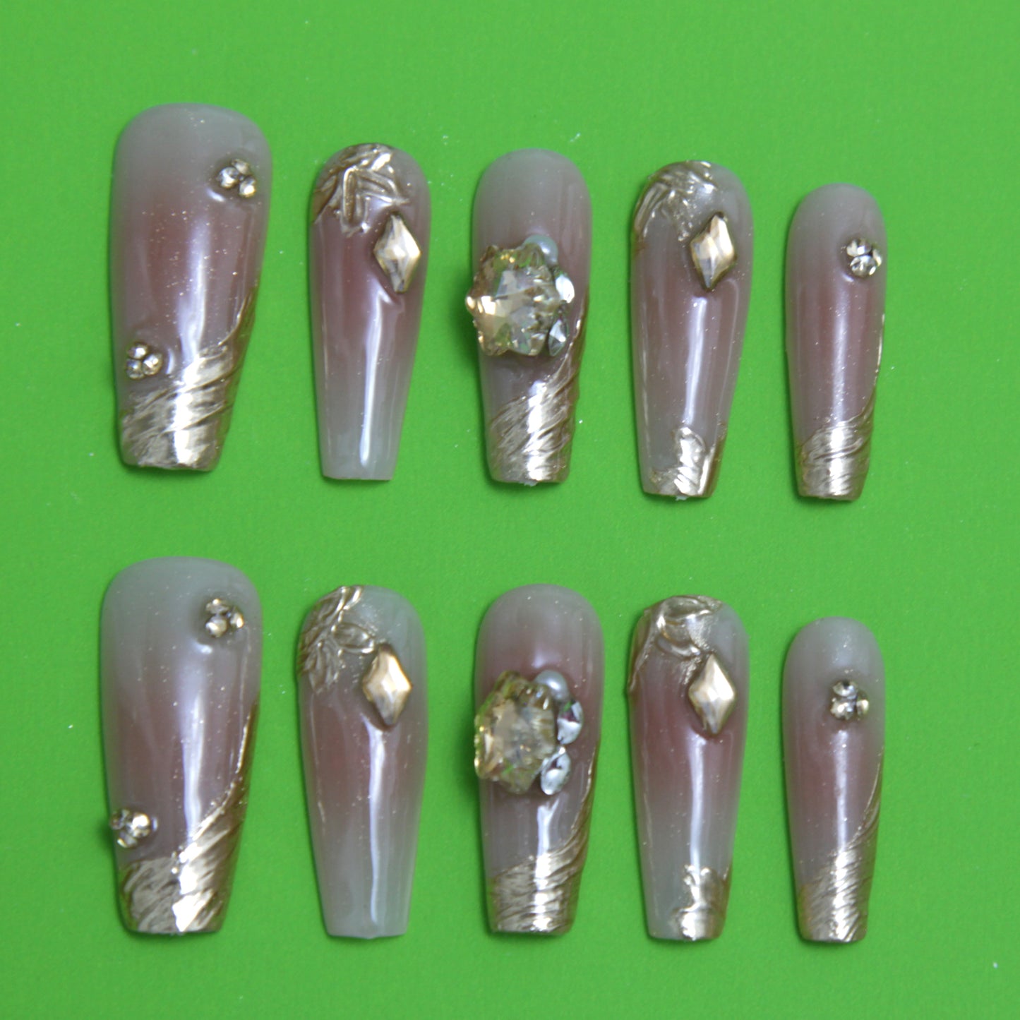 Beautiful Long Red Bean Soup Diamond inlay Press On Nails|Red Bean SoupNails|Press On Nails|Fake Nails