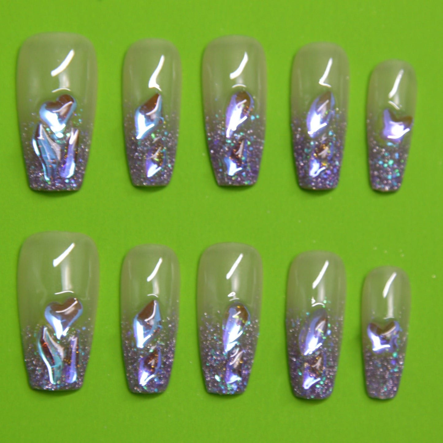 HOT! Middle long Grey Series Gemstone inlay Press On Nails|Grey SeriesNails|Press On Nails|Fake Nails