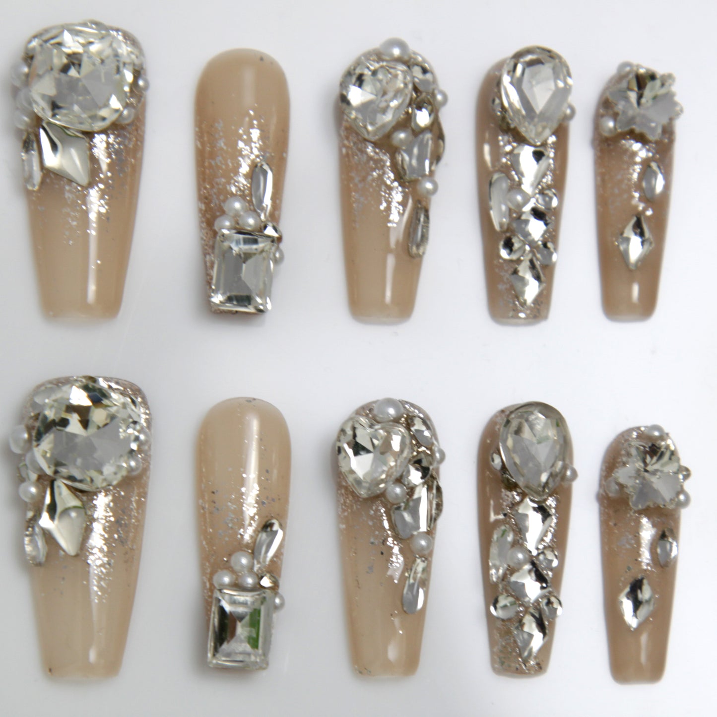 Beautiful Middle long Tea Color Diamond inlay Press On Nails|Tea ColorNails|Press On Nails|Fake Nails