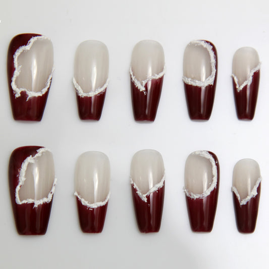 Delicate  Middle Wine Red Mysterious Press On Nails|Wine RedNails|Press On Nails|Fake Nails