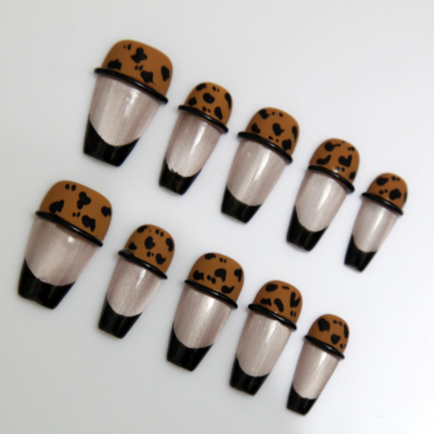 Handmade Middle long Dark Series Leopard print Press On Nails|Dark SeriesNails|Press On Nails|Fake Nails